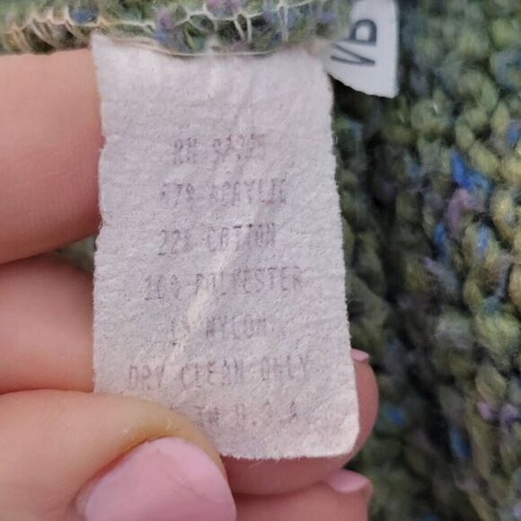 Vintage 90's High Neck Aztec Print Long length Relais Sweater Cream Green Large - Picture 4 of 5